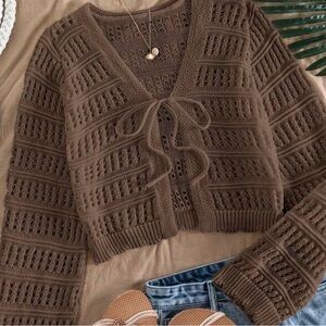 Brown Knit Women's Sweater/Cardigan
